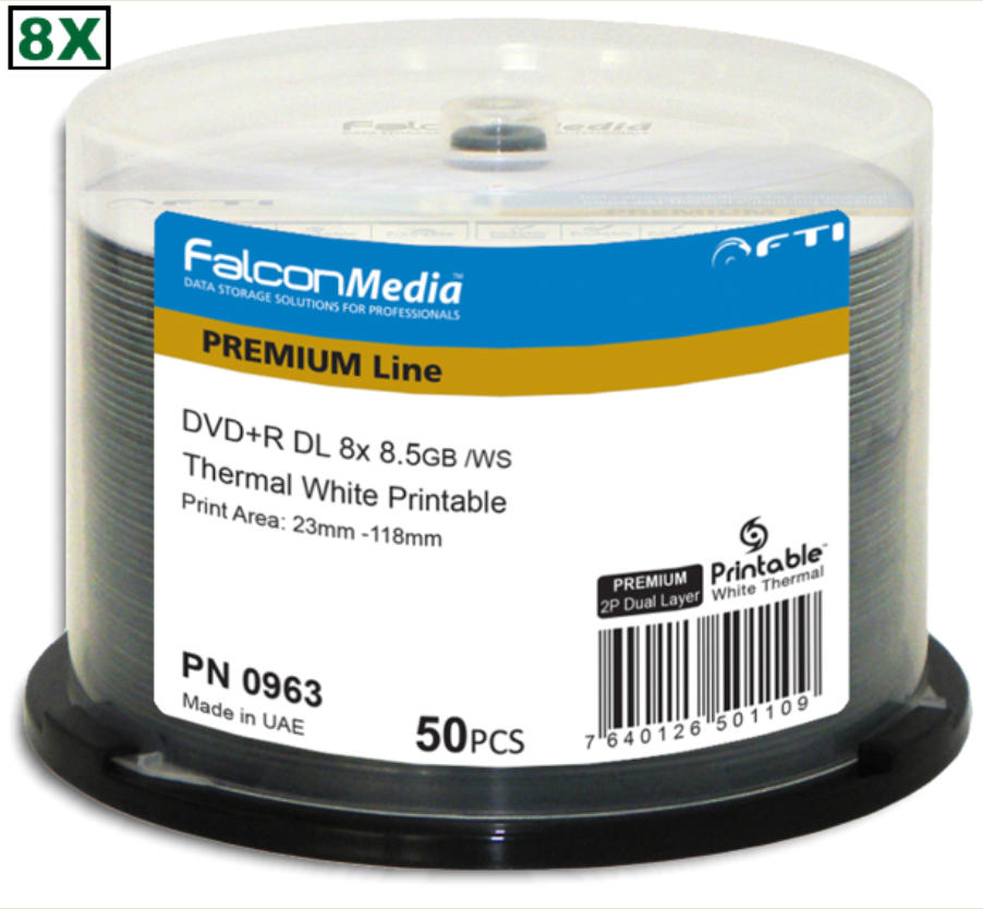 DVD+R DL, 8X, White Inkjet Hub Printable